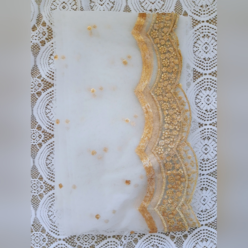 Gold Net Sequence Dupatta/ Veil/ Scarf/ With Cut … - image 1